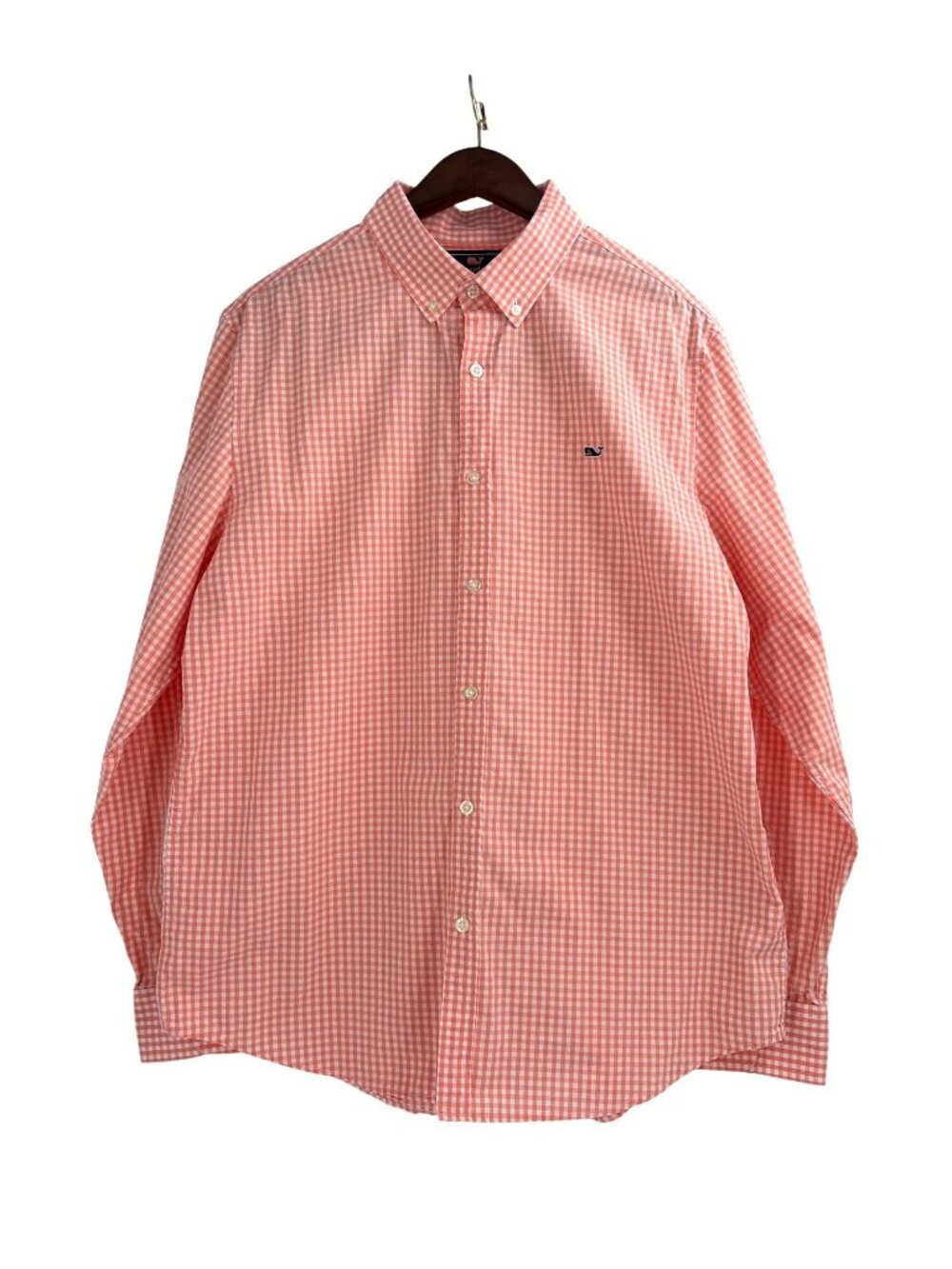 Vineyard Vines Mens L Slim Fit Whale Shirt Button-Down Checkered Orange White